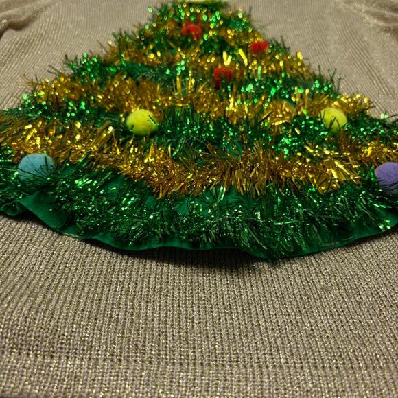 Metallic Sparkle Gold Ruffle Sleeve 3D Christmas Tree Ugly Christmas Sweater XXL - Picture 4 of 8